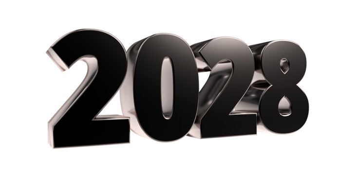 2028 - moderne plakative schwarze 3D Jahreszahl mit metallisch schimmerndem Farbverlauf, Neujahr, zuk&uuml;nftige Trends, Technologie, Business, Saison, Jubil&auml;um, Innovation, Gesch&auml;ftspr&auml;sentation, Schrift