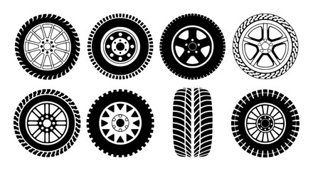 Collection of Black and White Tire and Wheel Icons