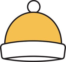 Cozy yellow winter hat with a white band and pompom, perfect for cold weather.