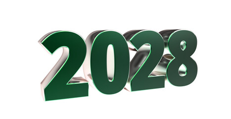 2028 - moderne plakative grüne 3D Jahreszahl mit metallisch schimmerndem Farbverlauf, Neujahr, zukünftige Trends, Technologie, Business, Saison, Jubiläum, Innovation, Geschäftspräsentationen, Schrift