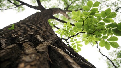 Fototapeta premium tree trunk with green leaves
