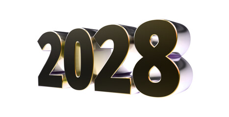 2028 - moderne plakative golden 3D Jahreszahl mit metallisch schimmerndem Farbverlauf, Neujahr, zukünftige Trends, Technologie, Business, Saison, Jubiläum, Innovation, Geschäftspräsentationen, Schrift