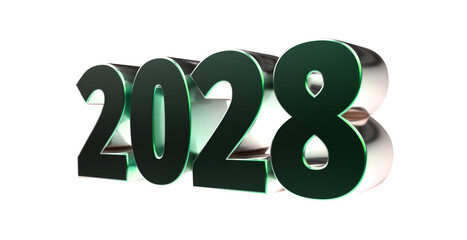 2028 - moderne plakative grüne 3D Jahreszahl mit metallisch schimmerndem Farbverlauf, Neujahr, zukünftige Trends, Technologie, Business, Saison, Jubiläum, Innovation, Geschäftspräsentationen, Schrift