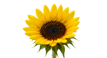 Closeup of a vibrant yellow sunflower isolated on transparent background, showcasing its beauty