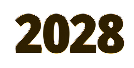 2028 - moderne plakative golden 3D Jahreszahl mit metallisch schimmerndem Farbverlauf, Neujahr, zukünftige Trends, Technologie, Business, Saison, Jubiläum, Innovation, Geschäftspräsentationen, Schrift