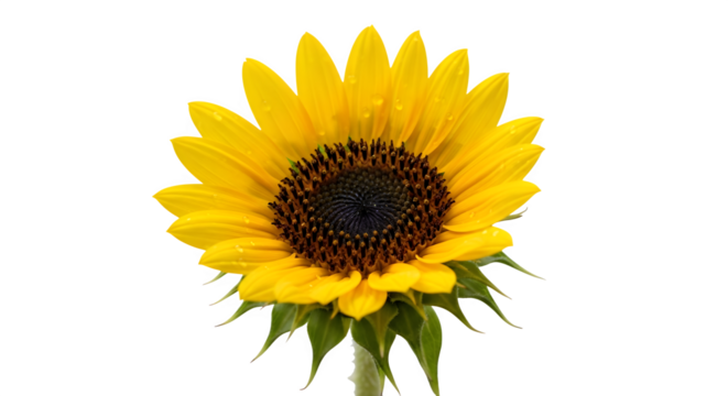 Closeup of a vibrant yellow sunflower isolated on transparent background, showcasing its beauty