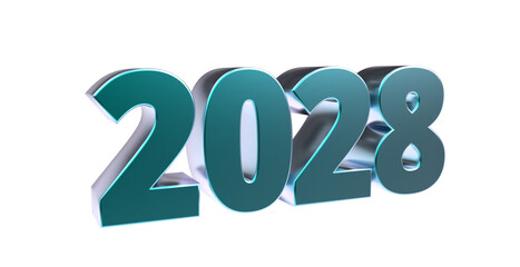 2028 - moderne plakative blaue 3D Jahreszahl mit metallisch schimmerndem Farbverlauf, Neujahr, zukünftige Trends, Technologie, Business, Saison, Jubiläum, Innovation, Geschäftspräsentationen, Schrift
