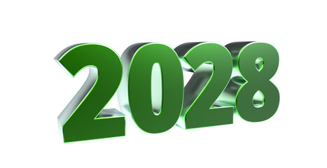2028 - moderne plakative grüne 3D Jahreszahl mit metallisch schimmerndem Farbverlauf, Neujahr, zukünftige Trends, Technologie, Business, Saison, Jubiläum, Innovation, Geschäftspräsentationen, Schrift