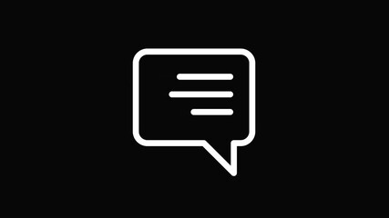 Dark Mode Chat Bubble Icon Loop Animation 4K Transparent Background White Line Style - Powered by Adobe