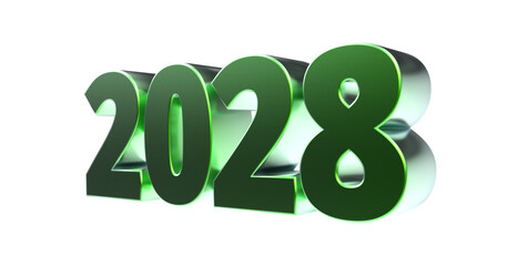 2028 - moderne plakative grüne 3D Jahreszahl mit metallisch schimmerndem Farbverlauf, Neujahr, zukünftige Trends, Technologie, Business, Saison, Jubiläum, Innovation, Geschäftspräsentationen, Schrift