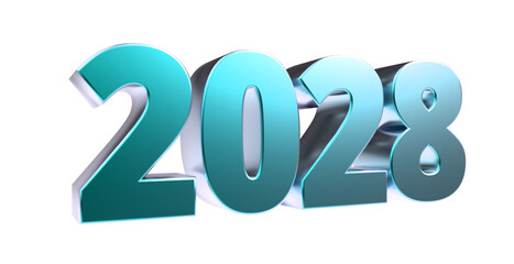 2028 - moderne plakative blaue 3D Jahreszahl mit metallisch schimmerndem Farbverlauf, Neujahr, zukünftige Trends, Technologie, Business, Saison, Jubiläum, Innovation, Geschäftspräsentationen, Schrift