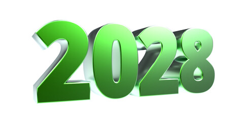 2028 - moderne plakative grüne 3D Jahreszahl mit metallisch schimmerndem Farbverlauf, Neujahr, zukünftige Trends, Technologie, Business, Saison, Jubiläum, Innovation, Geschäftspräsentationen, Schrift