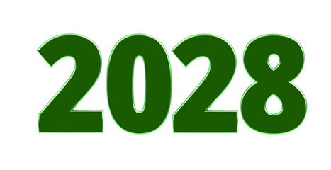 2028 - moderne plakative grüne 3D Jahreszahl mit metallisch schimmerndem Farbverlauf, Neujahr, zukünftige Trends, Technologie, Business, Saison, Jubiläum, Innovation, Geschäftspräsentationen, Schrift