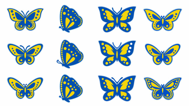 Delightful fluttering butterflies in blue and gold for a whimsical touch, perfect for spring designs and nature themed projects. Decorative and cheerful