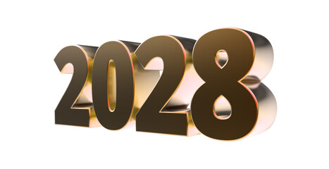 2028 - moderne plakative golden 3D Jahreszahl mit metallisch schimmerndem Farbverlauf, Neujahr, zukünftige Trends, Technologie, Business, Saison, Jubiläum, Innovation, Geschäftspräsentationen, Schrift