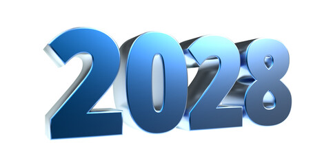 2028 - moderne plakative blaue 3D Jahreszahl mit metallisch schimmerndem Farbverlauf, Neujahr, zukünftige Trends, Technologie, Business, Saison, Jubiläum, Innovation, Geschäftspräsentationen, Schrift
