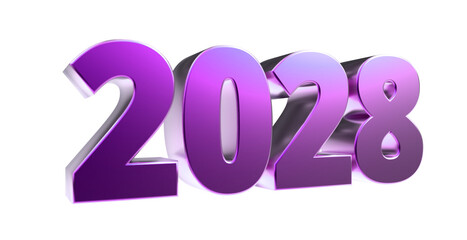 2028 - moderne plakative violett 3D Jahreszahl mit metallisch schimmerndem Farbverlauf, Neujahr, zukünftige Trends, Technologie, Business, Saison, Jubiläum, Innovation, Geschäftspräsentation, pink