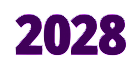 2028 - moderne plakative violett 3D Jahreszahl mit metallisch schimmerndem Farbverlauf, Neujahr, zukünftige Trends, Technologie, Business, Saison, Jubiläum, Innovation, Geschäftspräsentation, pink