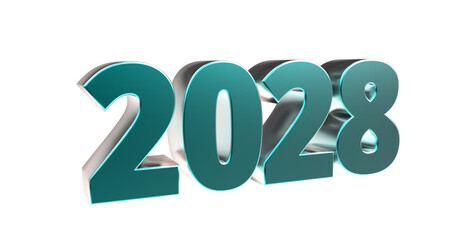 2028 - moderne plakative 3D Jahreszahl mit metallisch türkis schimmerndem Farbverlauf, Neujahr, zukünftige Trends, Technologie, Business, Saison, Jubiläum, Innovation, Geschäftspräsentationen, Schrift