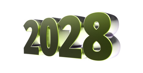 2028 - moderne plakative grüne 3D Jahreszahl mit metallisch schimmerndem Farbverlauf, Neujahr, zukünftige Trends, Technologie, Business, Saison, Jubiläum, Innovation, Geschäftspräsentationen, Schrift