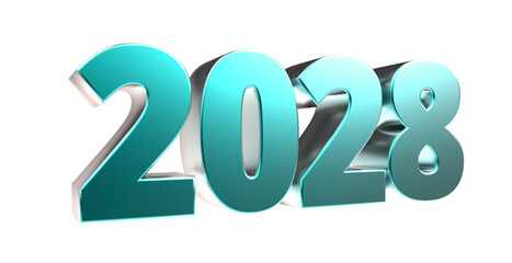 2028 - moderne plakative 3D Jahreszahl mit metallisch türkis schimmerndem Farbverlauf, Neujahr, zukünftige Trends, Technologie, Business, Saison, Jubiläum, Innovation, Geschäftspräsentationen, Schrift