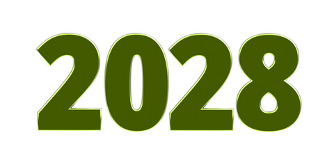 2028 - moderne plakative grüne 3D Jahreszahl mit metallisch schimmerndem Farbverlauf, Neujahr, zukünftige Trends, Technologie, Business, Saison, Jubiläum, Innovation, Geschäftspräsentationen, Schrift