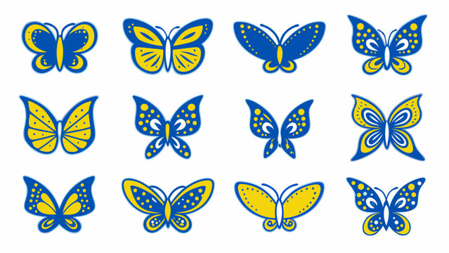 Charming butterfly collection in blue and yellow for spring designs, vector inspired, perfect for nature lovers and creative projects, vibrant and joyful