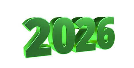 Moderne 3D-Schrift 2026 - plakative grüne Jahreszahl mit schimmerndem Farbverlauf, Neujahr, Zukünftige Trends, Technologie, Business, Saison, Jubiläum, Innovation, Geschäftspräsentationen