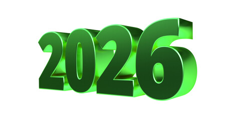 Moderne 3D-Schrift 2026 - plakative grüne Jahreszahl mit schimmerndem Farbverlauf, Neujahr, Zukünftige Trends, Technologie, Business, Saison, Jubiläum, Innovation, Geschäftspräsentationen