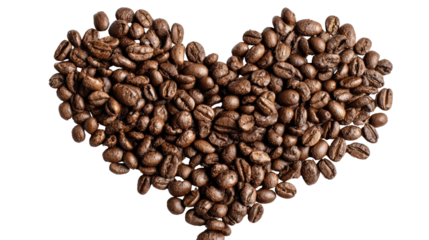 Heart shape made of roasted coffee beans on white isolate background.