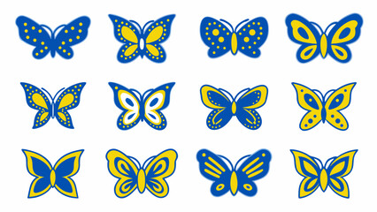Cheerful fluttering butterflies in blue and yellow, a vibrant collection perfect for spring designs, children's projects, and uplifting creative themes