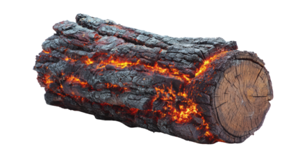 Log with glowing lava texture on a white isolated background.