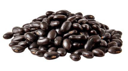 Pile of black beans on a white isolated background, perfect for culinary and health-related projects.