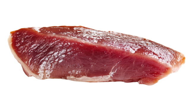 Raw piece of steak on a white isolated background, ready for cooking or culinary presentation.