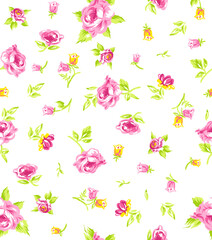 Delicate pink roses and blooms create a charming floral pattern, perfect for elegant textiles, vintage designs, and romantic backgrounds, ideal for spring
