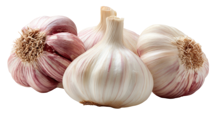 Three garlic bulbs isolated on a white background.