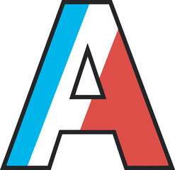 Bold letter A with vibrant blue and red design, perfect for branding and educational purposes.