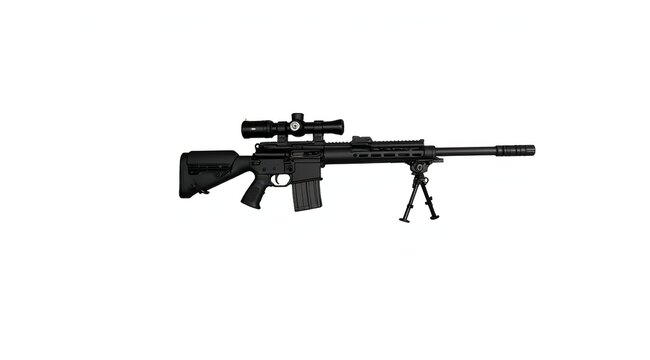 A military/hunting scope (optics) is isolated on a white background. Hunting, shooting, military equipment.