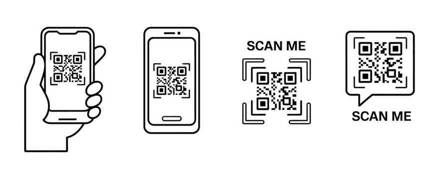 QR code scan icon with smartphone and scan me barcode sign, clean vector EPS 10 illustration ideal for digital access tools, mobile scanning systems, and modern smart technology interfaces.