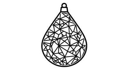 Black and white line art illustration of a teardrop-shaped ornament with intricate geometric patterns inside, resembling shattered glass or a faceted jewel.