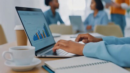 Business professional analyzing financial growth charts and performance data on a laptop - Powered by Adobe