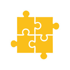 Obraz premium Four interconnected golden puzzle pieces forming a cohesive square for problem-solving
