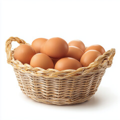 Basket of Fresh Eggs: A rustic woven basket overflows with fresh, brown eggs, creating a sense of rustic charm and wholesome simplicity.