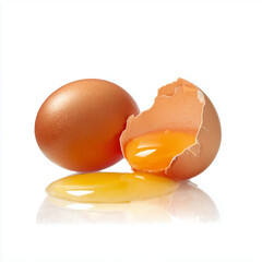 Breakfast's Delight: A close-up shot of a cracked egg, revealing its rich yolk with another whole egg.