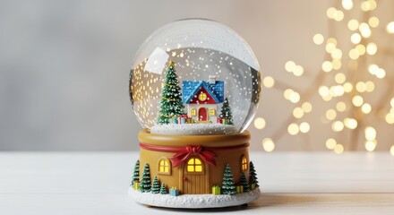 Cozy Winter Wonderland Snow Globe with Festive House and Glowing Christmas Lights