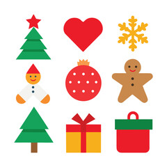 Christmas Holiday Doodle Icon Vector Set Tree, Wreath, Gingerbread Man, Gift, and Ornament Collection
