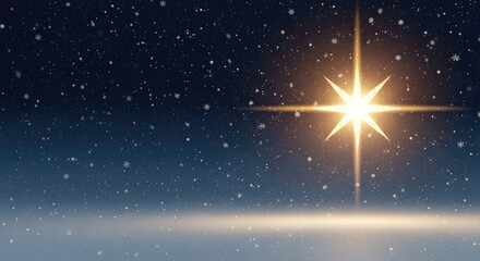 Golden Star in Snowy Winter Night Sky for Holiday Season Background