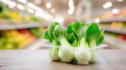 Bok Choy Bounty: Fresh, vibrant bok choy displayed at a grocery store, conveying a sense of healthy eating and farm-to-table freshness.