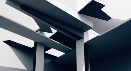 Abstract geometric shapes forming a complex network of lines and angles against a white background.