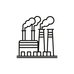 Industrial factory with smoke stacks emitting pollution isolated on white background
